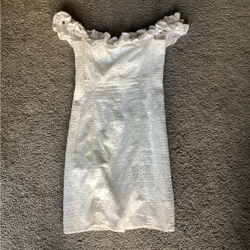 Astr White Eyelet Off-Shoulder Dress